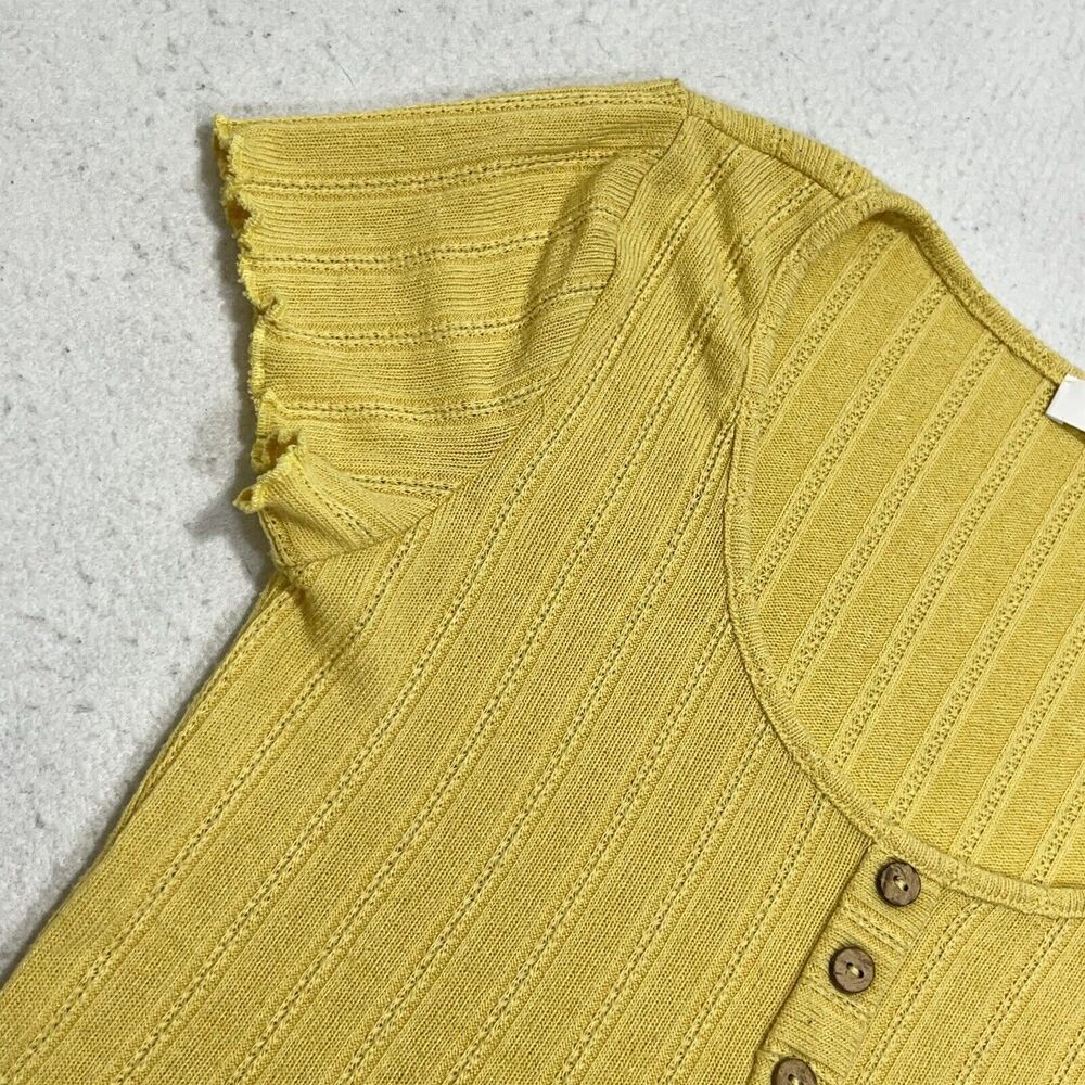 Glance Women's Large Short Sleeve Henley Button Up Pullover Stretch Yellow Top - Picture 5 of 13